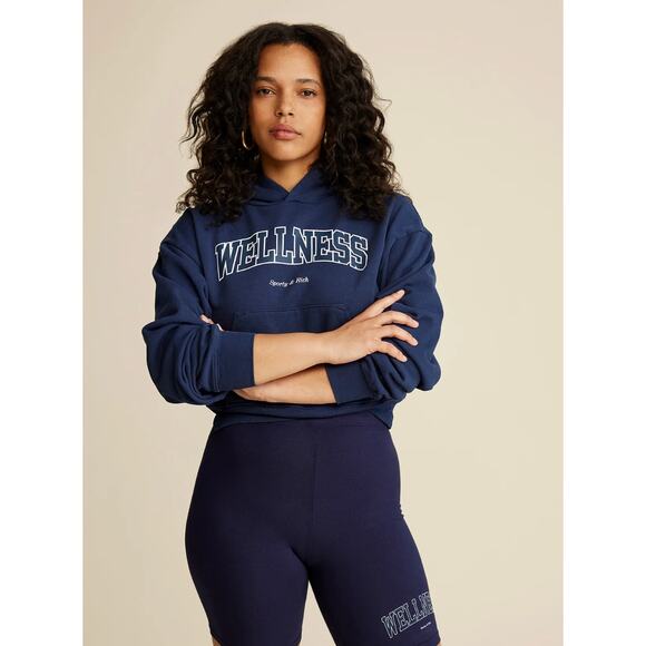 SPORTY & RICH Navy Wellness Cropped Ivy Hoodie Medium - Picture 2 of 9
